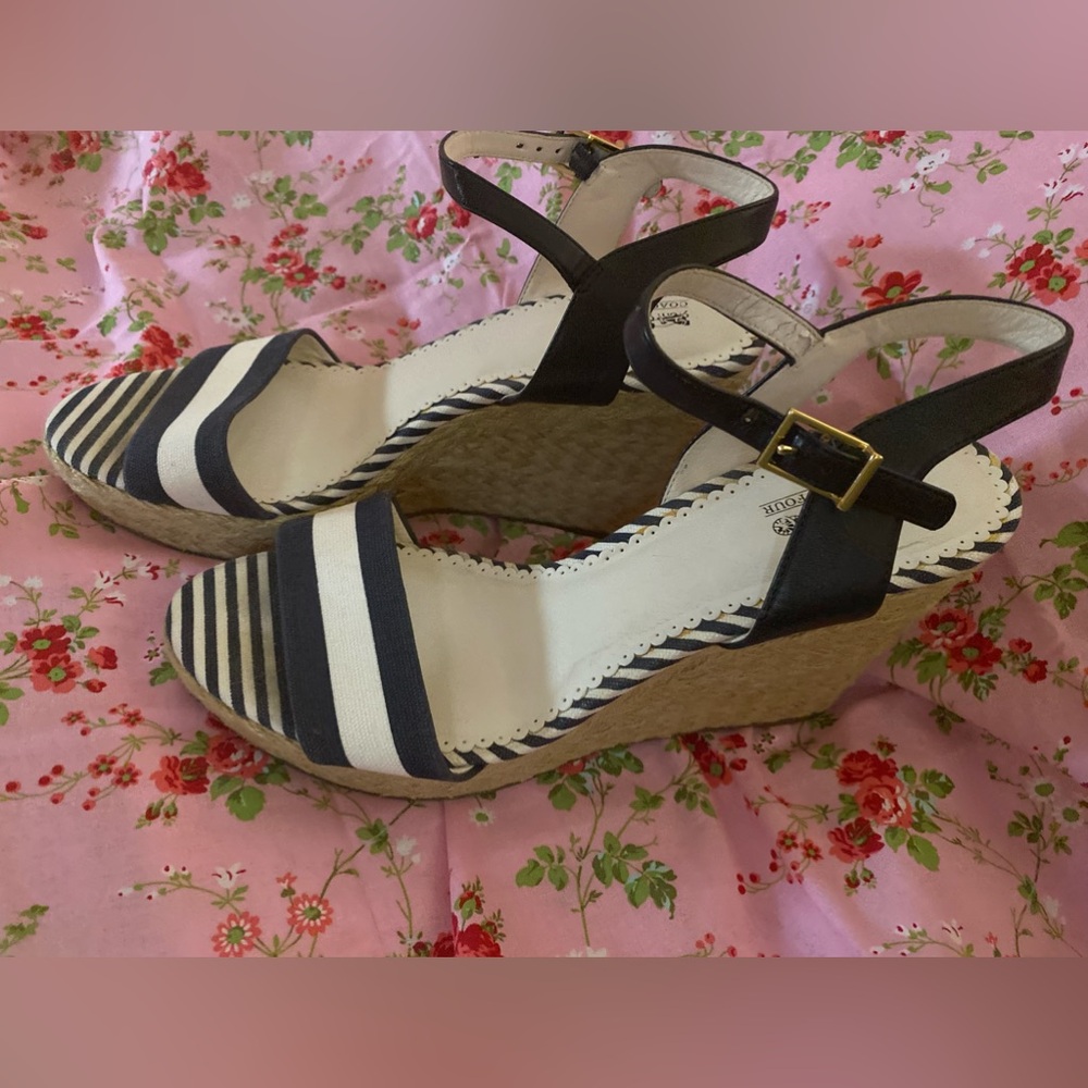 Coach and Four Navy and White Striped Wedges